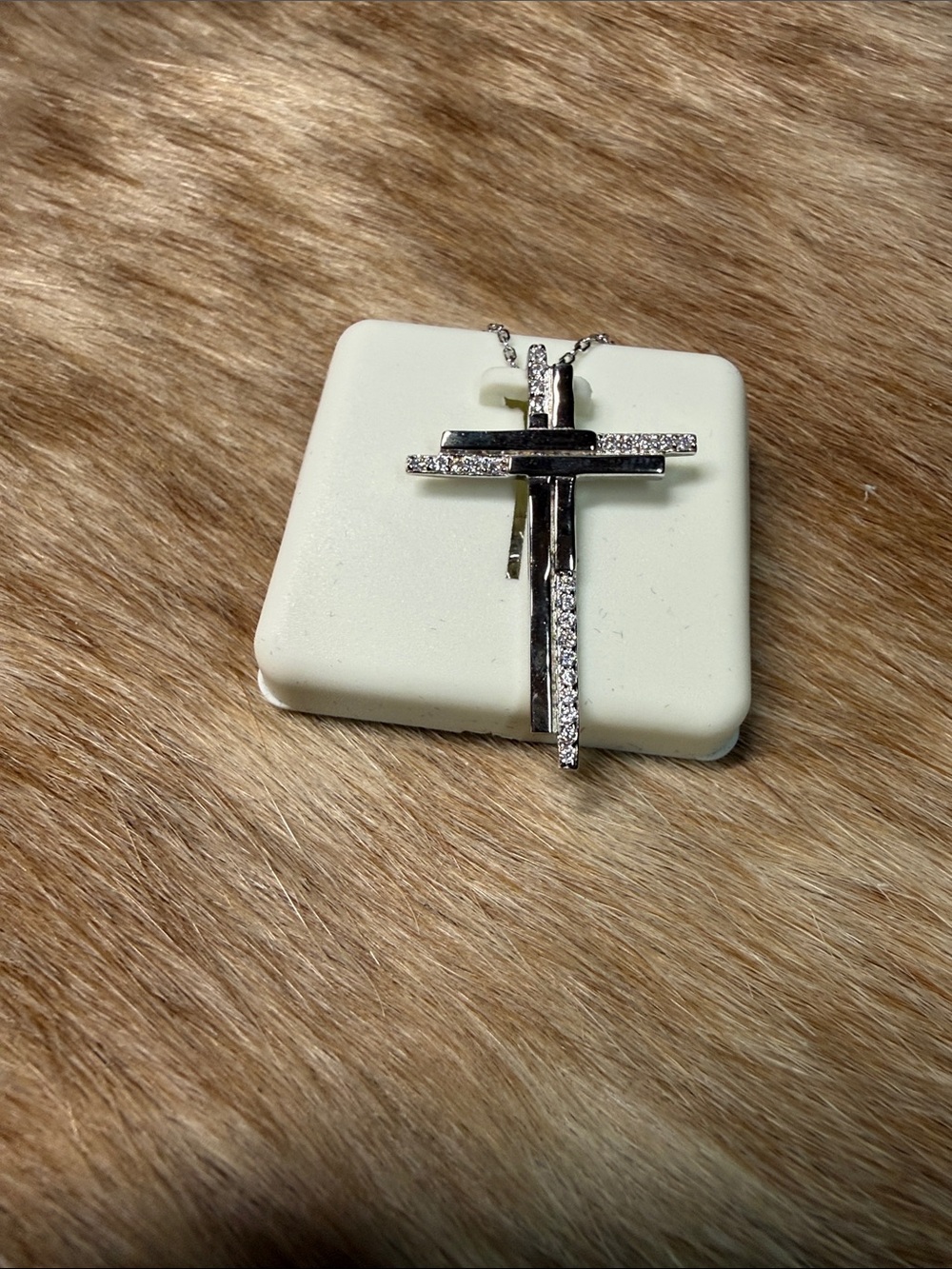 Layered Cross Pendant Necklace with Mossanite Stones